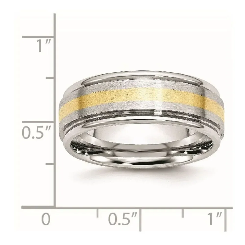 8mm Cobalt & 14K Gold Inlay Satin/Polished Grooved Ridged Band Sz 10